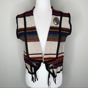 Vintage Woolrich Multicolored Striped Wool Southwestern Style Open Vest